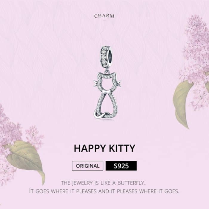 S925 Sterling Silber Anhänger Diy Armband Zubehör Zirkon Katze Anhänger Schmuck – Bild 3