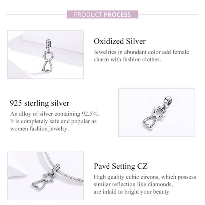 S925 Sterling Silber Anhänger Diy Armband Zubehör Zirkon Katze Anhänger Schmuck – Bild 4