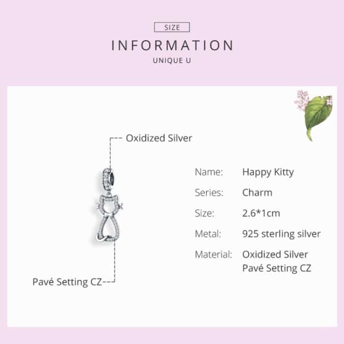 S925 Sterling Silber Anhänger Diy Armband Zubehör Zirkon Katze Anhänger Schmuck – Bild 5