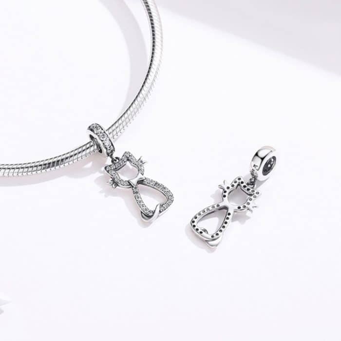 S925 Sterling Silber Anhänger Diy Armband Zubehör Zirkon Katze Anhänger Schmuck – Bild 6