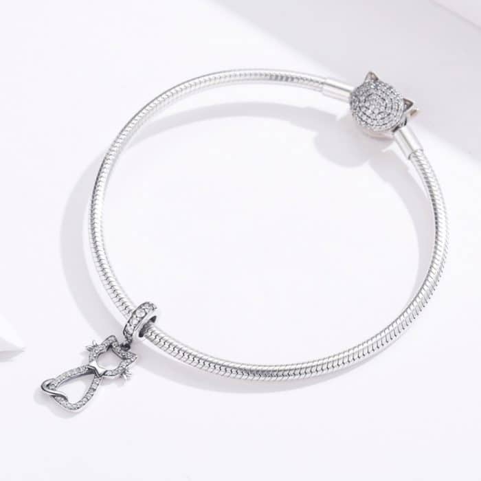 S925 Sterling Silber Anhänger Diy Armband Zubehör Zirkon Katze Anhänger Schmuck – Bild 7