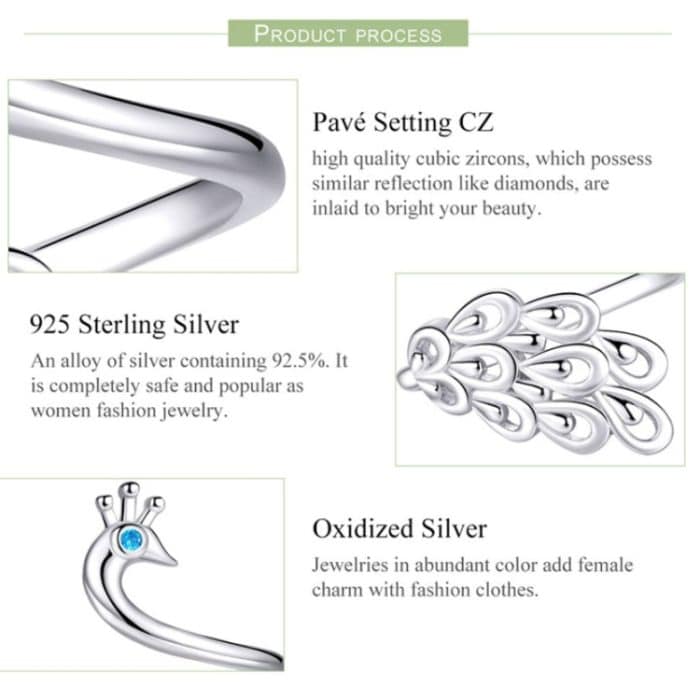 S925 Sterling Silber Pfau Weißgold plattierter offener Ring – Bild 4