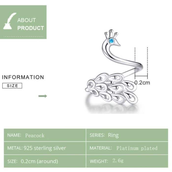 S925 Sterling Silber Pfau Weißgold plattierter offener Ring – Bild 5