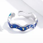 S925 Sterling Silber Ring Blauer Sternenhimmel Überzug Gold Offener Ring – Bild 3