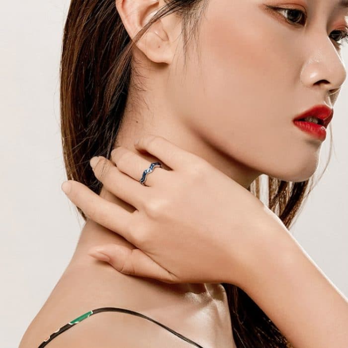 S925 Sterling Silber Ring Blauer Sternenhimmel Überzug Gold Offener Ring – Bild 6