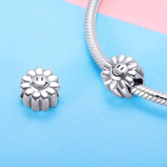 S925 Sterling Silber Sunflower Smile Schmuck Perle Smiley Anhänger – Bild 5