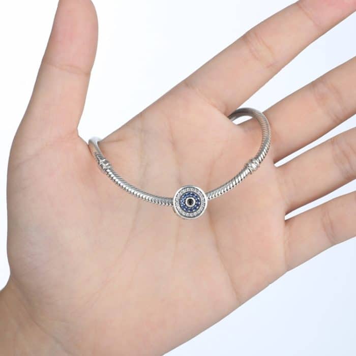 S925 Sterling Silber Perlen Persönlichkeit eingelegte blaue Augen runde Armband Zubehör Perlen – Bild 6