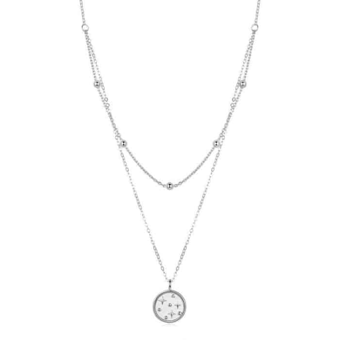 TBD04267980.jpg S925 Sterling Silber platinierte Halskette Double Layer Small Star Light Silber Halskette – Bild 1