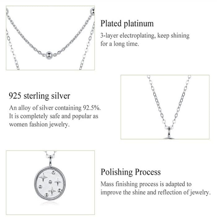 S925 Sterling Silber platinierte Halskette Double Layer Small Star Light Silber Halskette – Bild 4