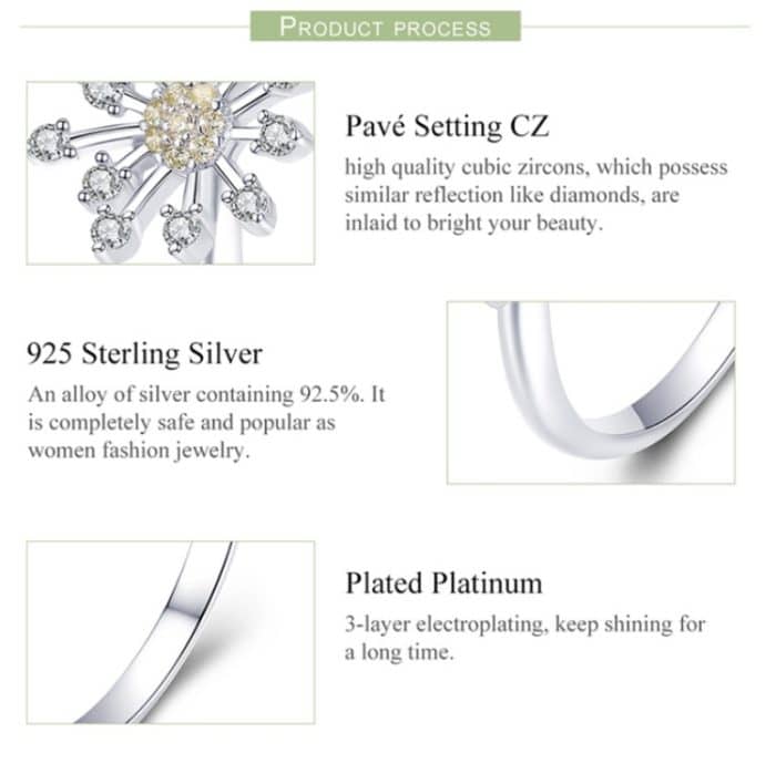 S925 Sterling Silber Damen Ring Löwenzahn Liebe Diamant Ring – Bild 6