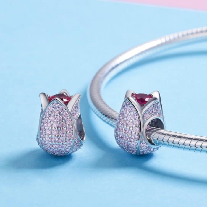 S925 Sterling Silber Zubehör Persönlichkeit Silber Perle Tulpe Anhänger Armband Zubehör – Bild 5