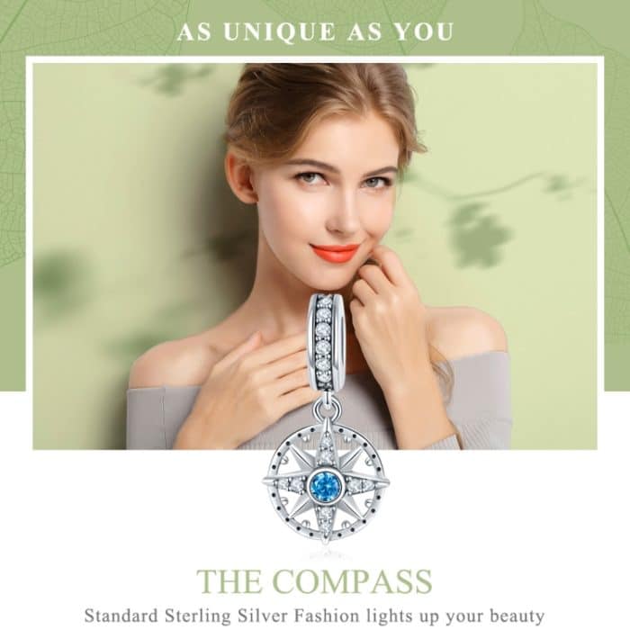 S925 Sterling Silber Anhänger Kompass Halskette Anhänger – Bild 3