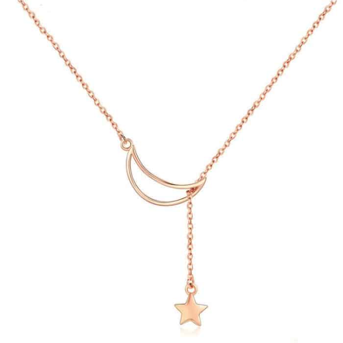 Star Moon S925 Sterling Silber Rose Gold Plated Halskette – Bild 1