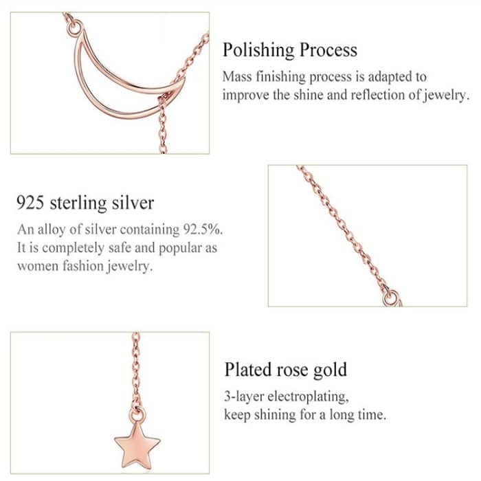 Star Moon S925 Sterling Silber Rose Gold Plated Halskette – Bild 4