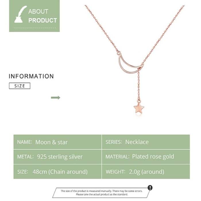 Star Moon S925 Sterling Silber Rose Gold Plated Halskette – Bild 5