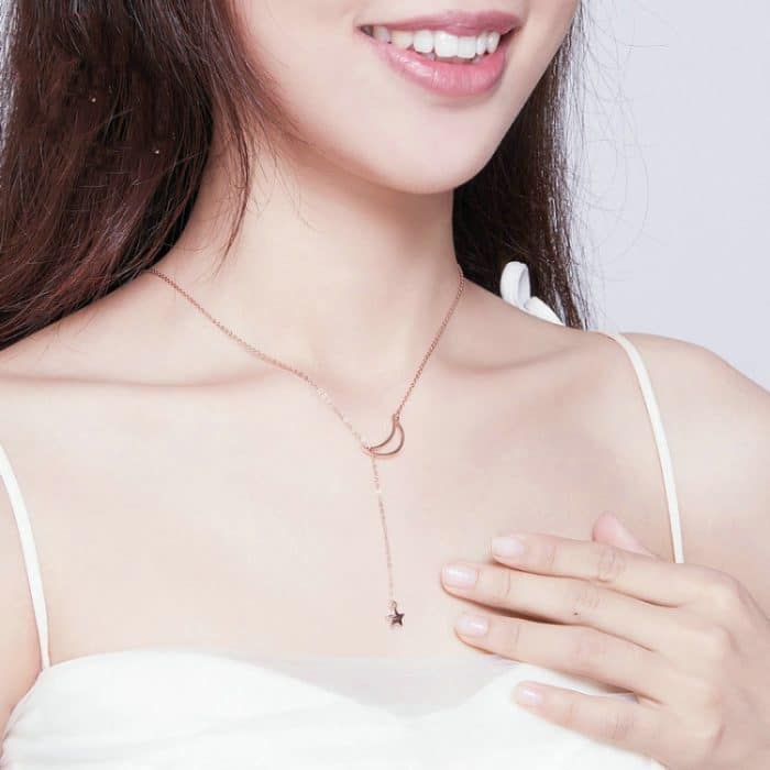 Star Moon S925 Sterling Silber Rose Gold Plated Halskette – Bild 6
