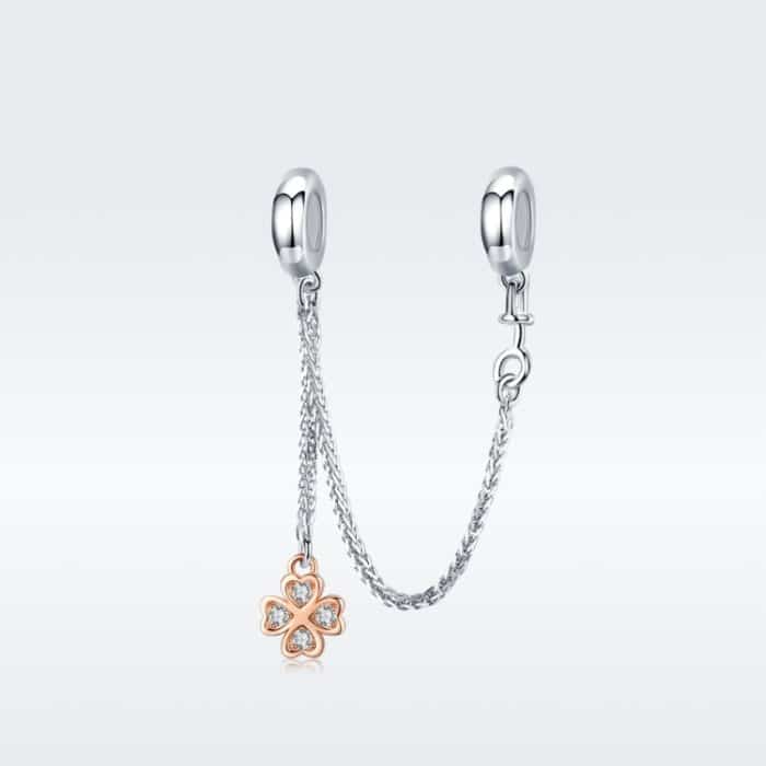 S925 Sterling Silber platiniert Klee Sicherheitskette DIY Armband Zubehör – Bild 2