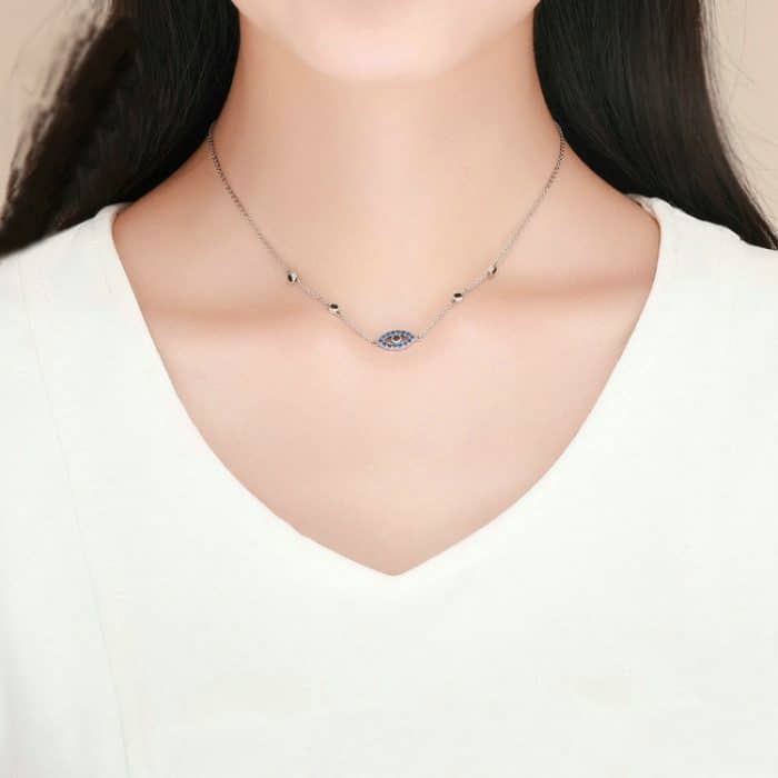 Magic Eye S925 Sterling Silber Halskette Damen Blue Eye Intarsien Zirkon Halskette – Bild 6