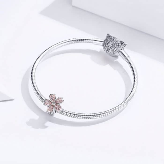 S925 Sterling Silber platiniert rosa Blume lose Perlen DIY Armband Zubehör – Bild 7