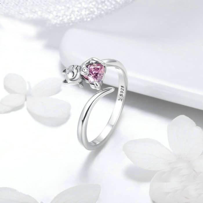 S925 Sterling Silber Cute Cat Diamond Ring – Bild 3