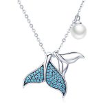 Meerjungfrau Tränen S925 Sterling Silber Halskette Ocean Shell Pearl Fish Schwanz Halskette