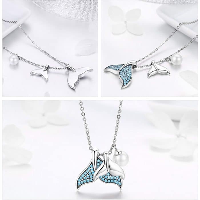 Meerjungfrau Tränen S925 Sterling Silber Halskette Ocean Shell Pearl Fish Schwanz Halskette – Bild 6