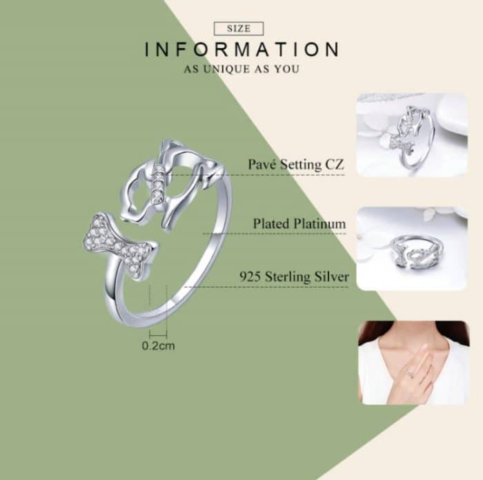 S925 Sterling Silber Ring Hundebegleiter eingelegter Zirkonring – Bild 7