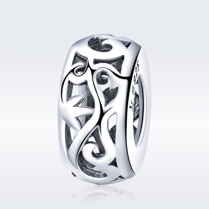 S925 Sterling Silber Vintage Curly Grass Muster Liebe herzförmige Perlen – Bild 2