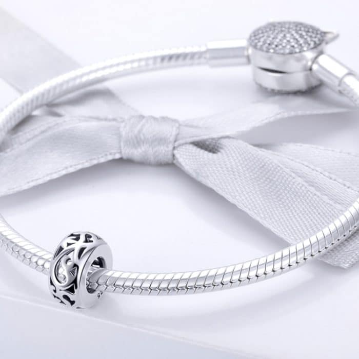 S925 Sterling Silber Vintage Curly Grass Muster Liebe herzförmige Perlen – Bild 6