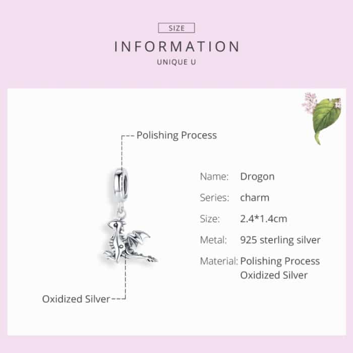 S925 Sterling Silber Anhänger Drogon Dinosaurier Charme DIY Armband Zubehör – Bild 5