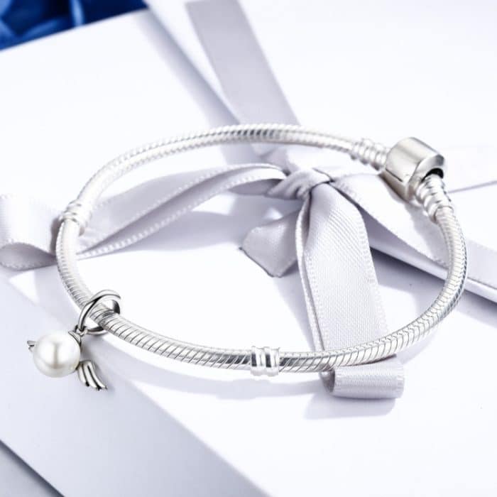 S925 Sterling Silber Anhänger Flügel Engel Muschel Perle Charme DIY Perlen Armband Zubehör – Bild 7