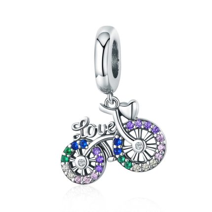 S925 Sterling Silber Fahrrad Anhänger Farbe eingelegte Zirkon Perlen DIY Armband Charm Zubehör