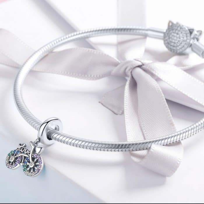 S925 Sterling Silber Fahrrad Anhänger Farbe eingelegte Zirkon Perlen DIY Armband Charm Zubehör – Bild 6