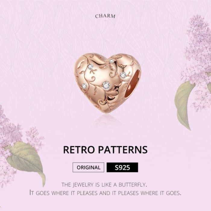 S925 Sterling Silber Herzförmiges Retro-Muster Rosévergoldete Perlen DIY Armband Zubehör – Bild 3