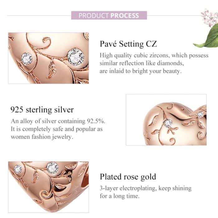 S925 Sterling Silber Herzförmiges Retro-Muster Rosévergoldete Perlen DIY Armband Zubehör – Bild 4