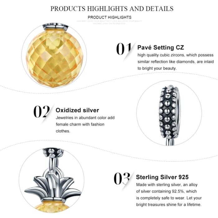 S925 Sterling Silber Obst Serie Ananas Liebe Anhänger DIY Armband Zubehör – Bild 4