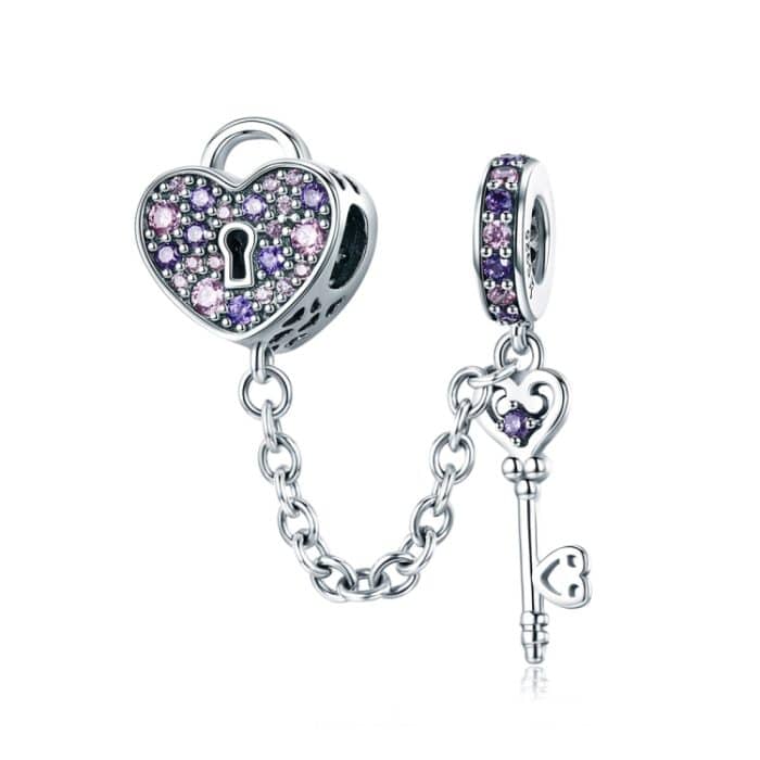 S925 Sterling Silber Zubehör Charm Heart Key Sicherheitskette – Bild 1