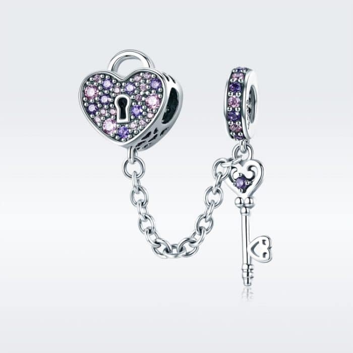 S925 Sterling Silber Zubehör Charm Heart Key Sicherheitskette – Bild 2
