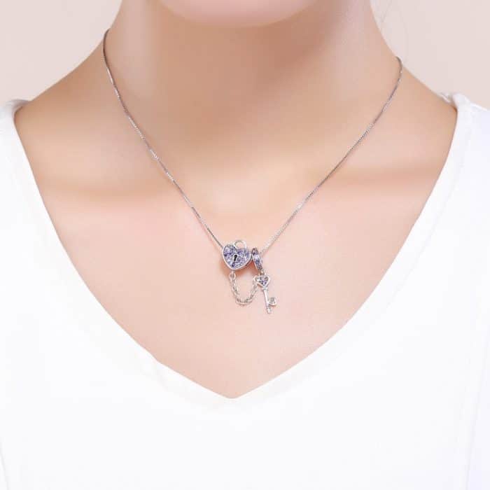 S925 Sterling Silber Zubehör Charm Heart Key Sicherheitskette – Bild 7