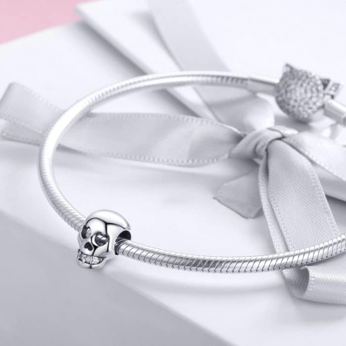 S925 Sterling Silber Weiß Überraschung Schädel Perle DIY Armband Zubehör – Bild 6