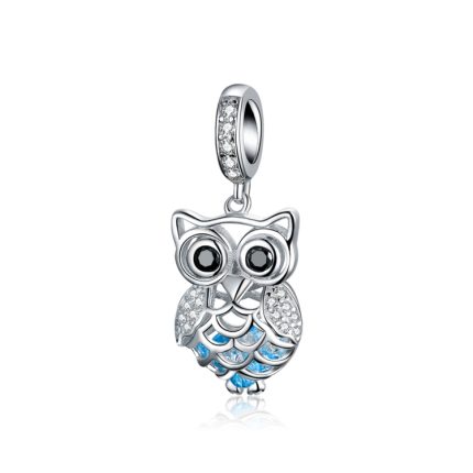 S925 Sterling Silber Blauer Zirkon Beweglicher Eulenanhänger DIY Armband Zubehör