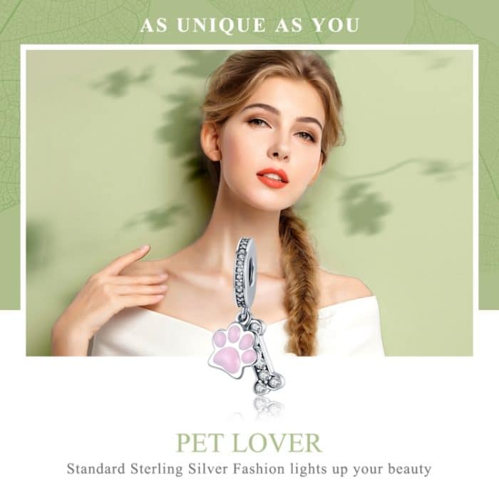 S925 Sterling Silber Hund Fußabdruck Diamant Perlen DIY Armband Zubehör – Bild 3