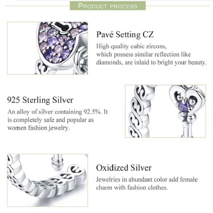 Versprechen S925 Sterling Silber Damen Ring Heart Lock Open Ring – Bild 6