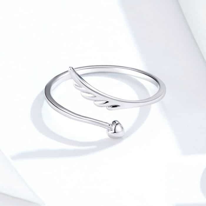 S925 Sterling Silber Angel Wings Offener Ring Weißvergoldeter offener Ring – Bild 4