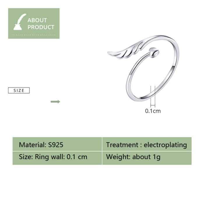 S925 Sterling Silber Angel Wings Offener Ring Weißvergoldeter offener Ring – Bild 6