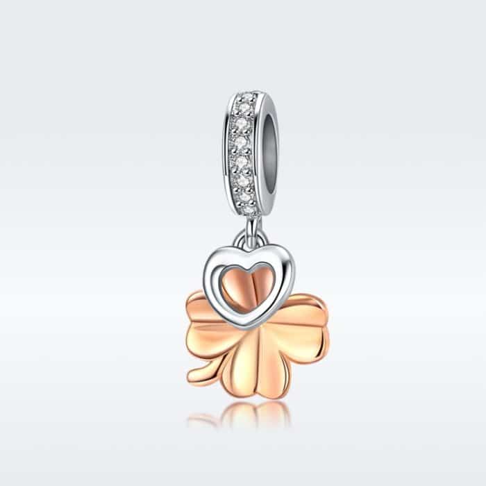 S925 Sterling Silber Golden Vierblättriges Kleeblatt Anhänger DIY Armband Lose Perlen – Bild 2