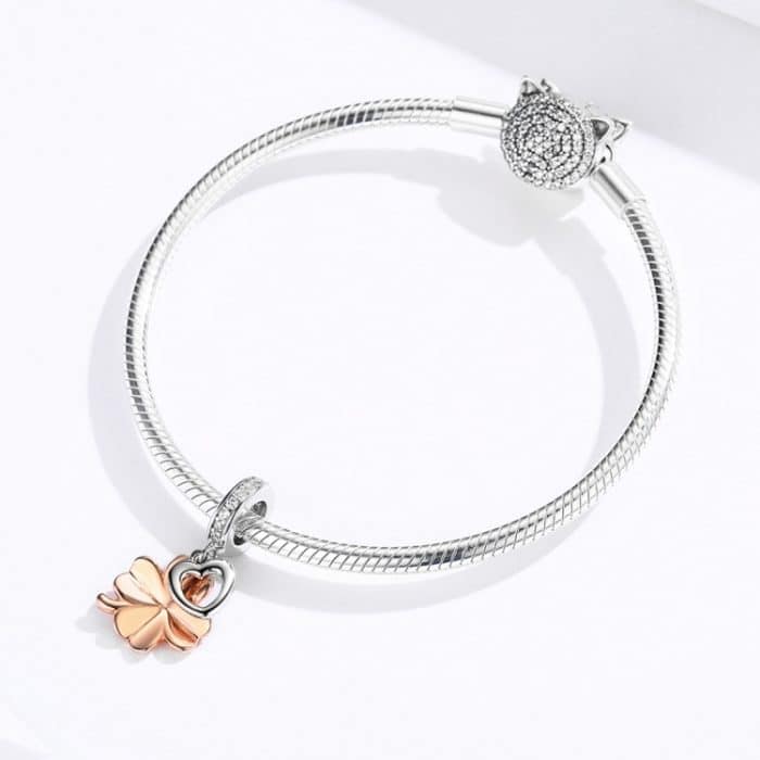 S925 Sterling Silber Golden Vierblättriges Kleeblatt Anhänger DIY Armband Lose Perlen – Bild 7