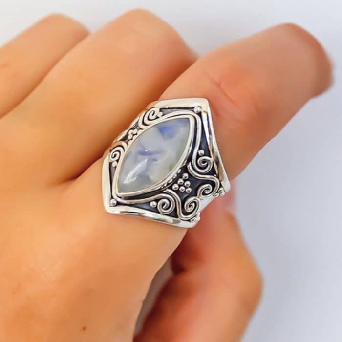 Vintage-Ring aus Silber mit großem Stein für Damen, modischer Bohemian-Boho-Schmuck – Bild 5