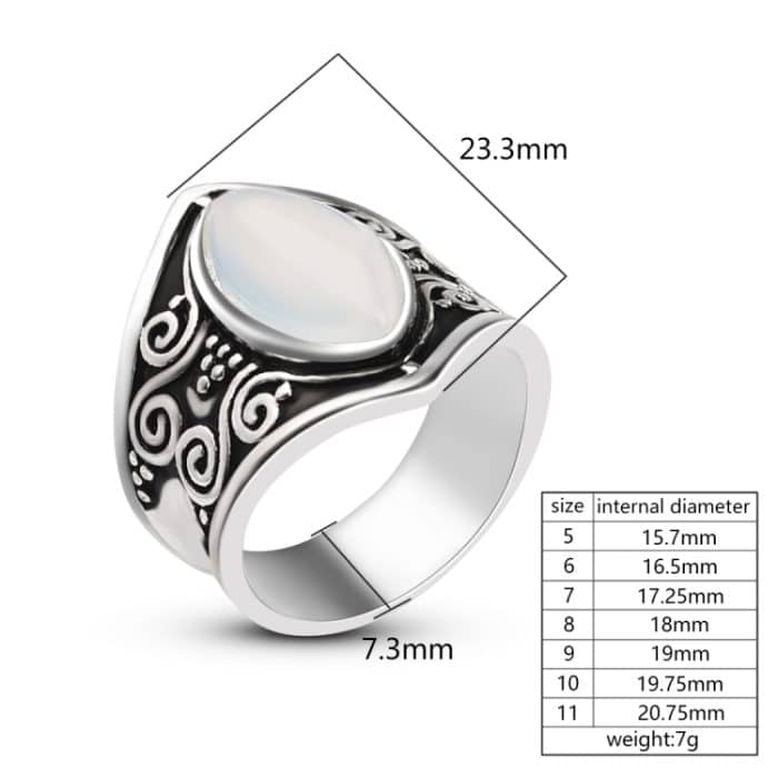 Vintage-Ring aus Silber mit großem Stein für Damen, modischer Bohemian-Boho-Schmuck – Bild 7