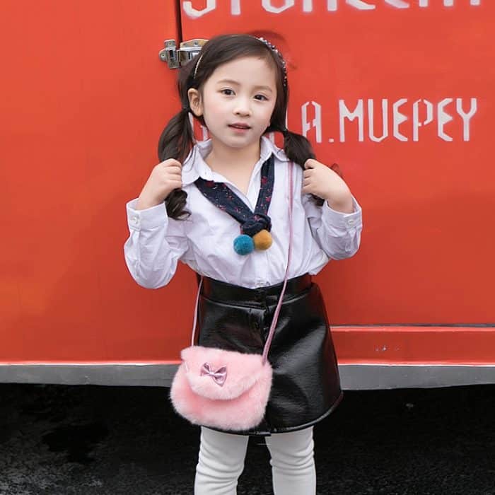 Niedliche Prinzessin-Mädchen-Mini-Umhängetasche, modische Schleife, Kunstpelz, Schultertasche, Umhängetasche – Bild 6